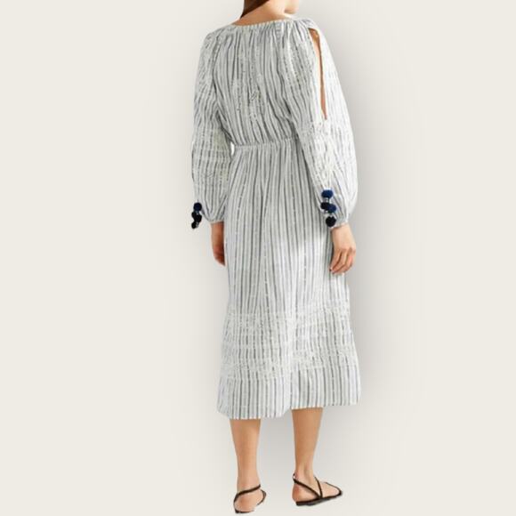 LoveShackFancy Isla Maxi Dress XS Blue Ivory Striped Boho Coastal Grannycore - Picture 3 of 7